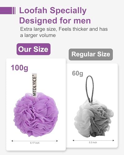 MTDLYICE Loofah Sponge, XXL Large Loofah 100g 4 Pack, Bath Sponge Soft Mesh Shower Loofah for Men, Body Scrub, Shower Pouf Bath Accessories, for Body Wash, Soap (Lavender) - style: Lavender