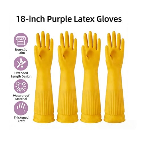 Long Rubber Waterproof Latex Household Cleaning 18inch Gloves Red Long Sleeved Heavy-duty Reusable 2Pair - color: Latex Color, size: Small
