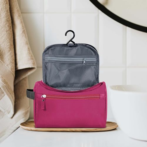Hanging Toiletry Bag for Women and Men Traveling Makeup Large Capacity Cosmetics Portable Dopp Kit Storage Organizer Bag with Hanging Hook for Toiletries Brushes Shaving Tools (Red) - color: Red