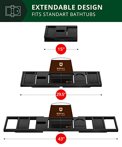ROYAL CRAFT WOOD Premium Foldable Bathtub Tray Caddy - Wood Bath Tray for Tub, Bamboo Shelf, Expandable Bath Table Trays, Bathtub & Bathroom Accessories for New Home & Mothers, Birthday Gifts for Mom - color: Black