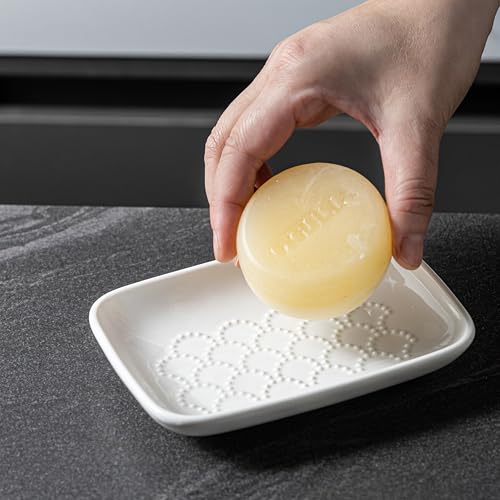 Gomakren Ceramic Soap Dish Bar Soap Holder for Bathroom Kitchen Sink White | Keeps soap dry & long-lasting, raised scalloped design, non-slip base, easy to clean, versatile tray counter storage & decor - color: White, size: Scalloped