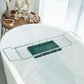 Expandable Bathtub Tray, 26.7-35.4 Inches Stainless Steel Bath Caddy Tray with Marble Base Adjustable Luxury Bath Trays for Tub Scented Candle Wine Glass Books (Silver+Green) - color: Silver+green