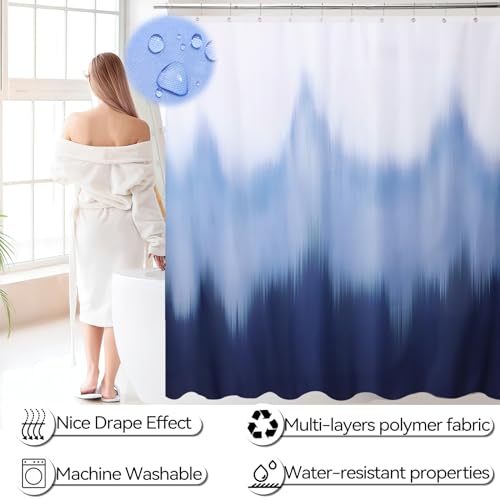 iMucci Bathroom Accessories Navy Blue Bathroom Sets with Shower Curtain and Rug, Navy Blue Ombre Waterproof Shower Curtain with Ultra Absorbent Rug Bathroom Accessories Set for Home Decor - size: Bath Set+Shower Curtain+Bath Rug, style: Navy Blue
