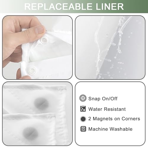 No Hook Shower Curtain with Snap in Liner, Ombre Green Shower Curtains and Liner Set, Hotel Fabric Bath Curtain for Bathroom, Mesh Top Window Waterproof Washable, 71" x 74" - color: Ombre Green, size: 71"W x 74"L (Pack of 1)