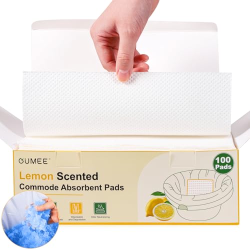 Oumee Scented 100 Count Absorbent Commode Pads for Bedside Commode Bucket | Commode Liner Pads with Absorbent Gel, Potty Liner Pads for Adults Seniors Portable Toilet Pad Bedpans - size: 9.5*5in-Lemon