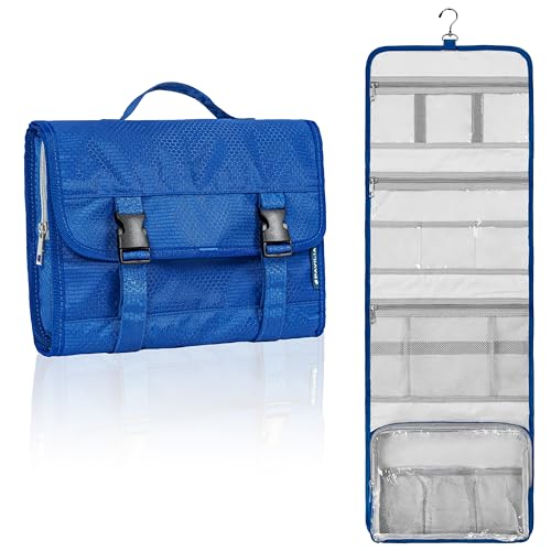 PAVILIA Travel Hanging Toiletry Bag for Women Men, Large Capacity Makeup Bag Kit, Waterproof Cosmetic Storage Organizer Case for Bathroom Shower - color: Blue, size: Large