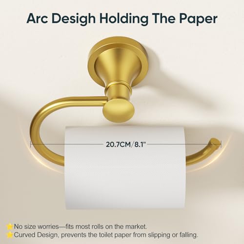 BESy Brushed Gold Toilet Tissue Paper Holder Brushed Gold Bathroom Accessories Toilet roll Paper Hanger, Wall Mounted, Rustproof - color: Brushed Gold