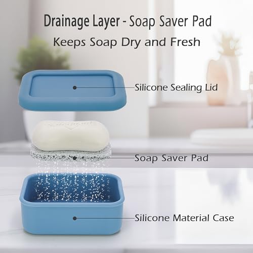 AIDIMMING Leak Proof Silicone Travel Soap Case with Drain Pad, Shatterproof Compact Bar Soap Container with Lid, Shatterproof Portable Soap Holder for Bar Soap, Travel Gym Camping(Dark Blue) - color: Dark Blue