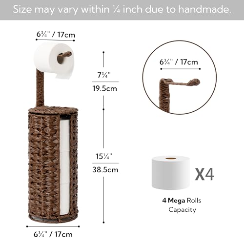 GRANNY SAYS Wicker Freestanding Toilet Paper Holder Stand with Storage, Modern Covered Toilet Paper Stand for 4 Rolls with Shelf for Wet Wipes, Tissue Holder for Bathroom Decor and RV, Brown - color: Brown, size: 6¾"D(For 4 Roll)