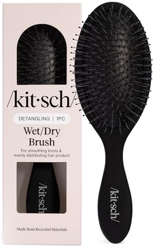 Kitsch Wet/Dry Hair Brush Detangler – Flexi Hair Brush for Women, Men & Kids | Detangling Brush for Curly Hair, Bounce Curl Defining Brush for Wet or Dry Strands - Black - color: Black