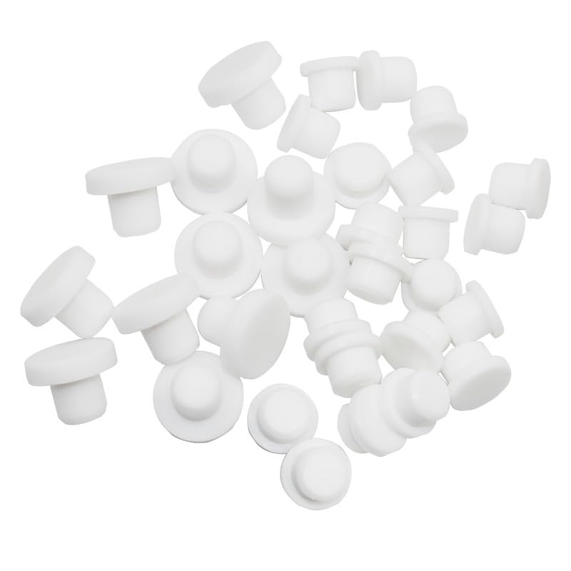 EASYEAH 3 Sizes 9.5/10/10.4 mm Silicone Plugs 3/8 in T-Shaped Soft Flexible Rubber Stopper Waterproof Seal Button Plug for 9.5-10.4 mm/0.37-0.41 in Hole, White, 32 Pcs - size: 9.5-10.4mm(0.37-0.41")