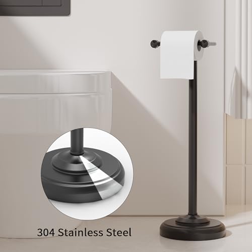 Toilet Paper Holder Stand, Matte Black Toilet Paper Holder Free Standing,Post Pivoting Design & Stable Weighted Base SUS304 Stainless Steel for Bathroom - color: Matte Black