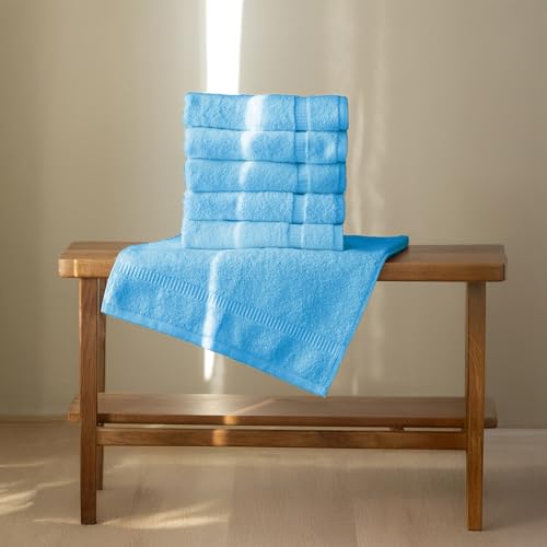 SALBAKOS 100% Turkish Cotton Hand Towel Set of 6 16x30 inch | Heirloom Quality | Hotel & Spa Collection | Ultra Soft, Super Absorbent, Long Lasting Hand Towels | Made in Turkey (Aqua, 6 Hand Towels) - color: Aqua, size: 6 Hand Towels