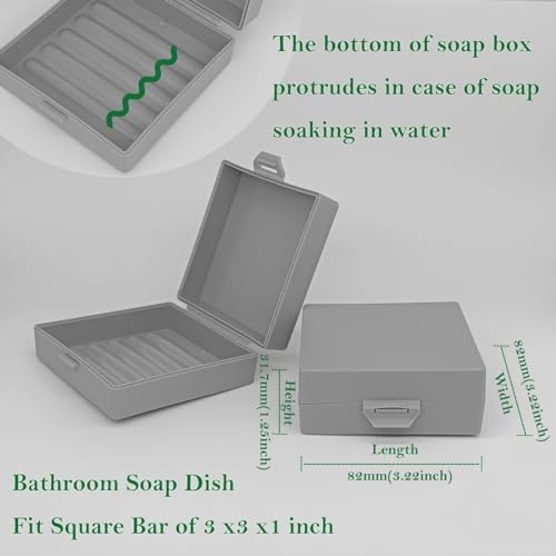 Square Soap Dishes Holder for Shower Travel Container with Lid Lightweight Waterproof Soapbox for Dr. Squatch Men's Bar for Traveling Toiletry Gym Bathroom (Gray) - color: Gray