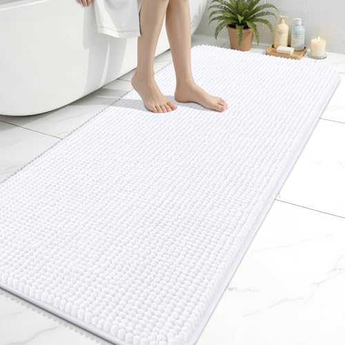 Arotive Bathroom Rugs 59" x 24", Ultra Soft Absorbent Chenille Bath Rugs, Rubber Backing, Machine Washable Bath Mats for Bathroom Floor, Tub and Shower, Home Decor Accessories, White - color: White, size: 59" X 24"