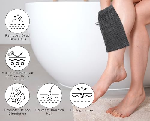 COTTON CRAFT Bath Mitt - 6 Pack Euro Spa Waffle 100% Cotton Towel Mitts | Large 5.5x10 inches Grey Exfoliating Gloves - Sensitive Skin Friendly - Body Bath Shower Glove Washcloth with Hanging Loop - color: Grey - Bath Mitt