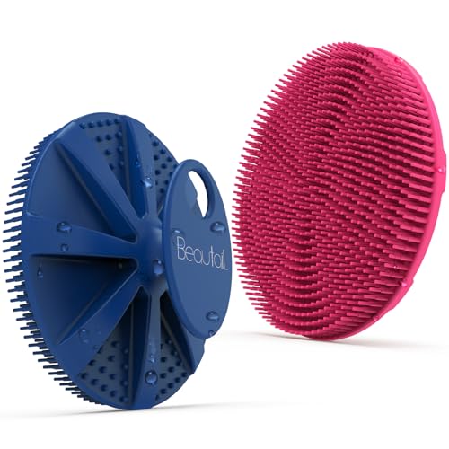 Silicone Body Scrubber 2 Pack, BEAUTAIL Shower Bath Scrubber, More Hygienic Than Traditional Loofah, Lather Nicely, Gentle Exfoliating Brush for Women Men Baby Sensitive Skin, Blue+Rose - color: Blue+rose 2 Pcs
