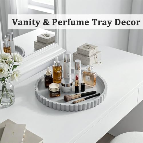 HighHerz Silicone Bathroom Countertop and Vanity Tray-10 Inch Round Silicone Bathroom Tray, Modern Bathroom Decor, Coffee Table Decor, Decorative Tray for Candle, Perfume, Plants (Grey) - color: Gray, size: 10.1"