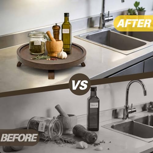 10" Solid Wood Lazy Susan Turntable Organizer for Cabinet, Pantry, Kitchen Countertop - Farmhouse Style with Raised Feet & Water-Resistant Coating, Rustic Bathroom Vanity Tray and Dining Table Decor - size: 10 Inch