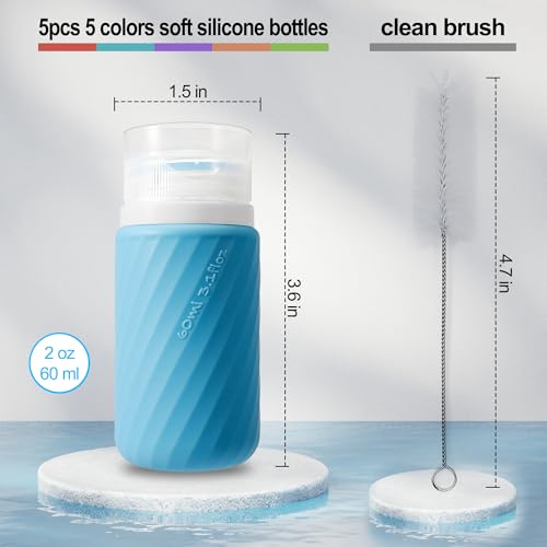 5Pcs Condiment Squeeze Bottles, 2 OZ Salad Dressing Container To Go, BPA-Free Dressing Bottle (with Cleaning Brush & Spice Labels), Leakproof Sauce Containers for Lunch Box, Travel Size Squeeze Bottle - style: Spiral thread