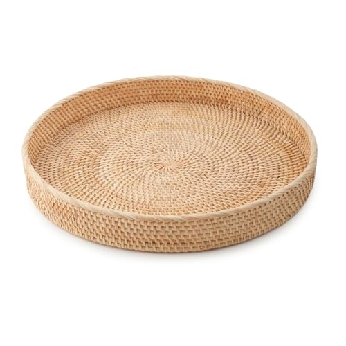 Round Rattan Tray 13.5" — Hand-Woven Wicker Tray for Home Decor (Natural Rattan Color) - color: Natural, size: 13.5"