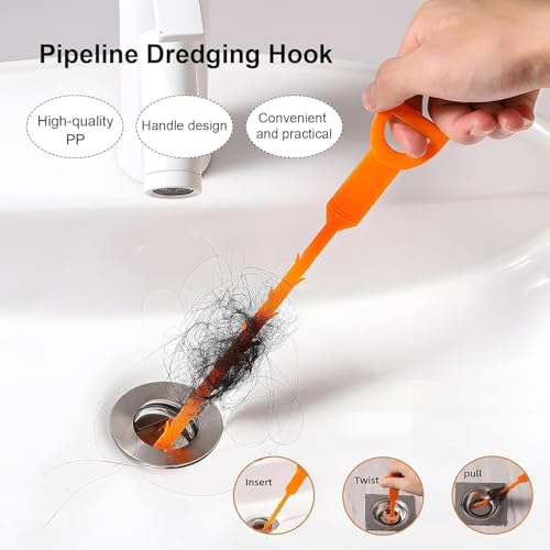 Drain Snake Clog Remover:3 Pcs Hair Clog Auger, 25 Inch Drain Cleaner Tool Suitable for Dredging Clogged Pipes, Sink, Shower Drains(Orange) - color: Orange