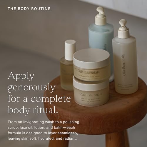 Oak Essentials The Body Routine, 5-Piece Body Care Set: Wash, Scrub, Lotion, Oil and Balm, Gift Set for Women, Full Sizes