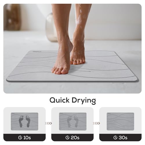 Stone Bath Mat Non-Slip Super Absorbent, Quick Drying, Multi-Purpose Large Bathroom Rugs in Front of Bathtubs and Sinks, Natural Diatomaceous Earth Shower Mat Easy to Clean(15.3″x23.6″, Grey) - color: Grey, size: 1'3" x 1'11" (Rectangular)