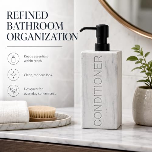 Rectangular Resin Dispenser Premium Bathroom Shampoo Conditioner Body Wash Bottle Modern Refillable Pump Design - color: Marble