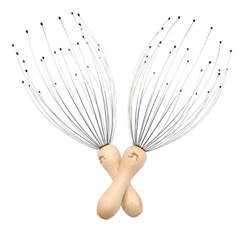 USAGA 28 Fingers Head Scratcher, Head Massager, Scalp Massager for Head Body Relaxing Wood Handle (2 Pack)