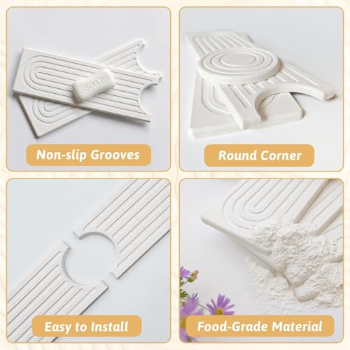 Faucet Mat for Kitchen Sink with Sandpaper, Diatomaceous Earth Faucet Splash Guard, Fast Drying Sink Protector Stone, Water Absorbing Stone Mat for Bathroom Sink Counter, Gift for Mother's Day, White - size: 23.6" x 3.9"