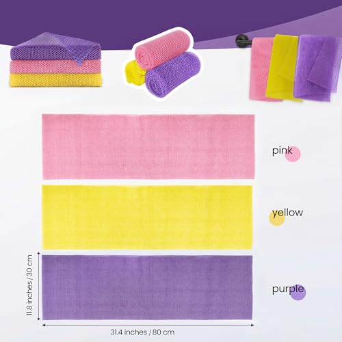 African Bath Sponge African Net Long Net Bath Sponge Exfoliating Shower Body Scrubber Back Scrubber Skin Smoother,Great for Daily Use (Purple,Yellow,Pink) ，3 Pack - color: Purple,yellow,pink
