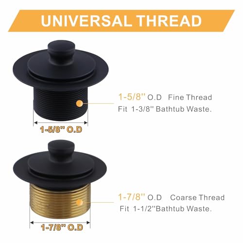 Black Bathtub Tub Drain Conversion Kit Assembly, Wellup Lift and Turn Twist Tub Drain Trim Kit with Two-Hole Overflow Faceplate, Matte Black - color: Black, style: 2 Holes