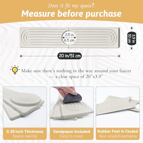 Stone Faucet Mat Handle Drip Catcher, Dish Drying Mat Soap Sponge Holder Tray for Kitchen Accessories, Bathroom Counter Sink Splash Guard, Home Organization Gadgets Organizer for Farmhouse, Ash Gray - size: 20" x 3.9"