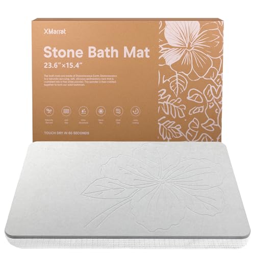 XMarrat Stone Bath Mat Large, 23.6'' x 15.4'' Diatomaceous Earth Non-Slip Stone Shower Mat, Super Absorbent Diatomite Stone Mats for Bathroom, Quick Drying, Easy to Clean (Light Gray) - color: Light Grey F1, size: 23.6" x 15.4" (Rectangular)