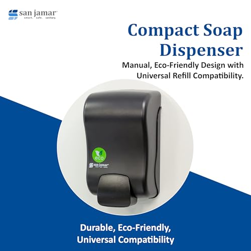 San Jamar Rely Soap Dispenser – 900ml Wall Mounted Manual Liquid Dispenser with Efficient Pump for Home and Commercial Use, Black Pearl