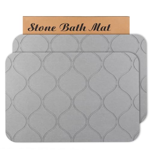 Stone Bath Mat Diatomaceous Earth Shower Mat Non-Slip Super Absorbent Quick Drying Diatomite Stone Mats for Bathroom Floor Kitchen, 2 Pack (Light Grey, 24x15) - color: Light Grey Wave
