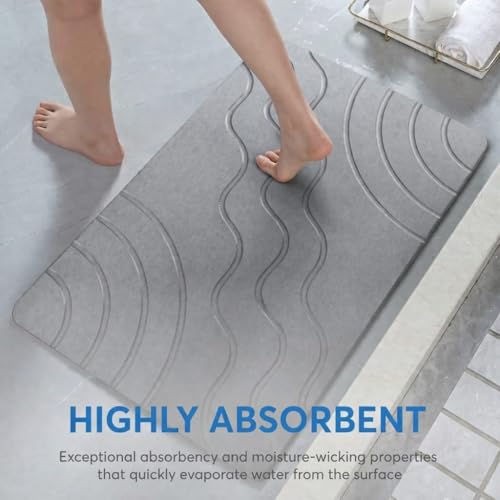Stone Bath Mat Quick Drying Diatomaceous Earth Bath Mat Non Slip Shower Mat Super Absorbent Stone Bath Mats for Bathroom, Floor, Kitchen Counter, Easy to Clean (23.6” X 15.3”, Light Gray) - color: Light Grey