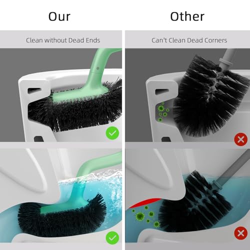 HAMITOR Toilet Bowl Brush Holder Set: Bathroom Deep Cleaning Toilet Cleaner Scrubber Under Rim with Curved Bristle for Dead Corner Clean - Hidden Rv Toilet Decorative Accessories with Caddy- Green - color: Green, size: 1 pack