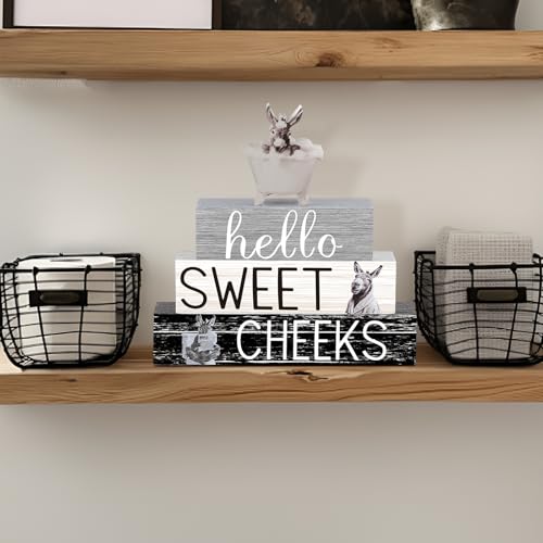 Cinnvoice 4 Pcs Funny Donkey Bathroom Decor Farmhouse Bathroom Decoration Western Hello Sweet Cheeks Table Centerpiece Gift for Christmas Valentines Back to School - style: Funny Donkey