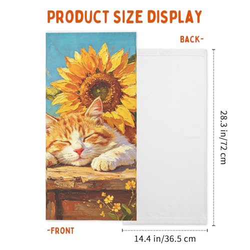 Yellow Sunflower Cat Hand Towels for Bathroom 14.4x28.3 Inch Set of 2 | Yellow Floral，Polyester Cotton，Soft，Breathable，Skin-Friendly，for Holiday Kitchen Hotel Swimming Gym Spa Decor - color: Cat Yellow
