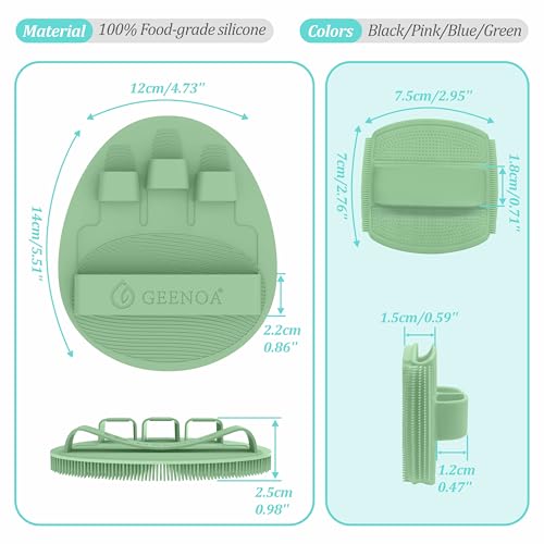 Silicone Bath Glove & Face Scrubber Set 2PCS, 360° Anti-Slip & Hand-fit Body Scrubber for Rich Foaming Deep Cleaning, Unique Facial Scrubber with Side-bristles for Contoured Areas.(Green) - color: Green Set