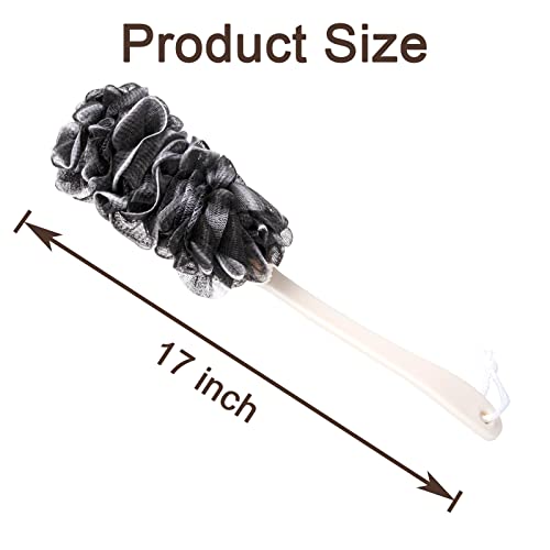 Back Scrubber for Shower, Loofah Long Handle Bath Body Brush, Soft Nylon Mesh Sponge On a Stick for Shower Men Women Kids Elderly, Exfoliating Scrub Cleaning Luffa for All Kinds of Skin(Black) - color: Black
