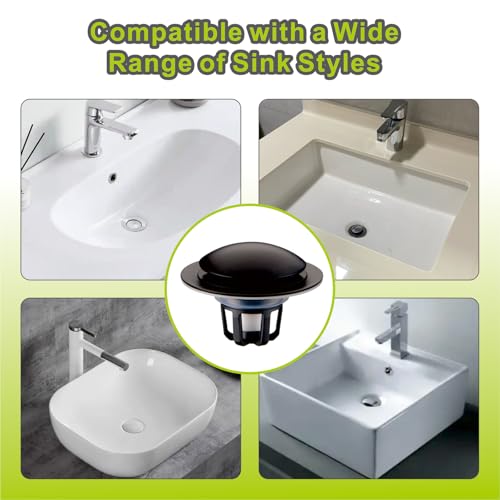 Pop Up Bathroom Sink Stopper,2 Pack Matte Black Sink Drain Stopper with Hair Catcher and Strainer,Glimflorus Universal 2-in-1 Drain Stopper for 1 1/8"-1 1/2" Drain Holes - color: Matte Black