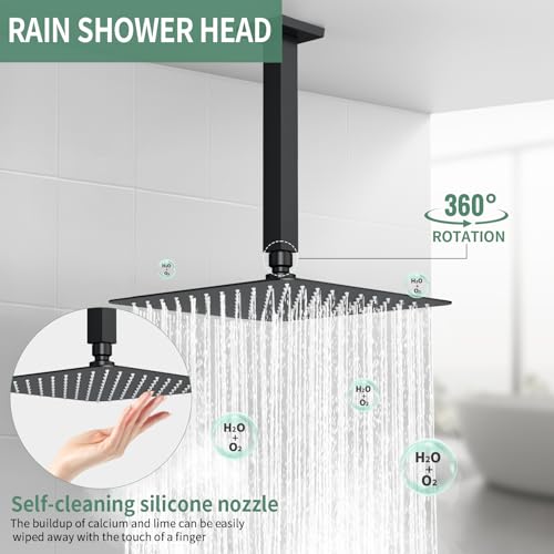 SunCleanse Rainfall Shower Faucet Set Matte Black Shower Combo Set for Bathroom with High Pressure 10 inch Shower Head with Handheld Shower Valves Shower Head and Handheld Ceiling Mounted - color: Matte Black, style: 10-ceiling