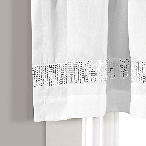 Lush Decor Night Sky Valance Curtain Single, 84"W x 18"L White & Silver - Extra Wide Curtains - Kitchen Curtains Valances For Windows - Bathroom Curtain - color: White & Silver, size: 84"W x 18"L (Pack of 1), style: Valance