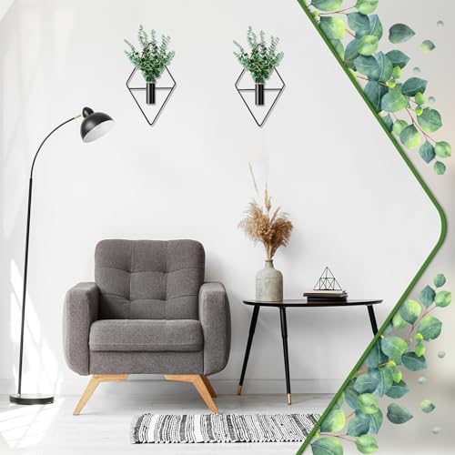 Canlierr 2 Pieces Wall Decor Hanging Planters with Artificial Plants Metal Hanging Vase Indoor Plants Holder Modern Boho Wall Art for Bathroom Bedroom Living Room Decor(Black,Eucalyptus) - color: Black, size: Eucalyptus
