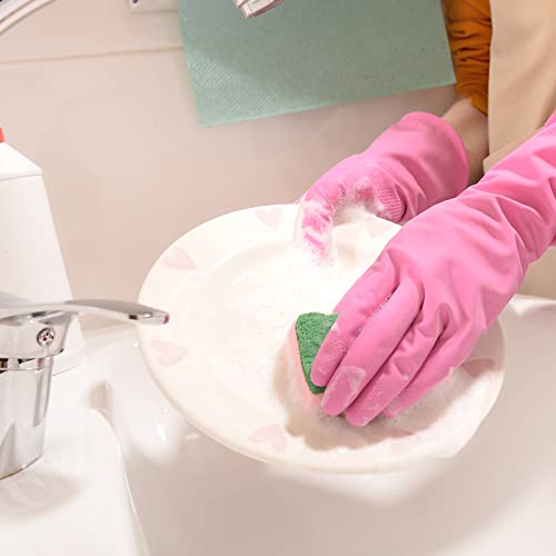 Rubber Kitchen Dishwashing Gloves - 4 Pairs Colorful Reusable Household Cleaning Gloves for Washing Dishes and Cleaning Tasks, Flexible Long-lasting and Non-Slip (Medium, Blue+Pink+Yellow+Red) - size: Medium