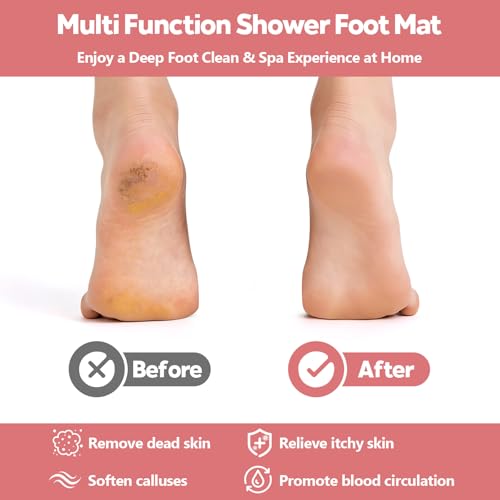 21"×14" Large Shower Foot Scrubber Mat, Silicone Feet/Back Exfoliating Cleaner with Suction Cups, Foot Massage Bath Pad for Dead Skin Removal, No Bending Over Soft Bristle Bath Mat - size: 21"×14"