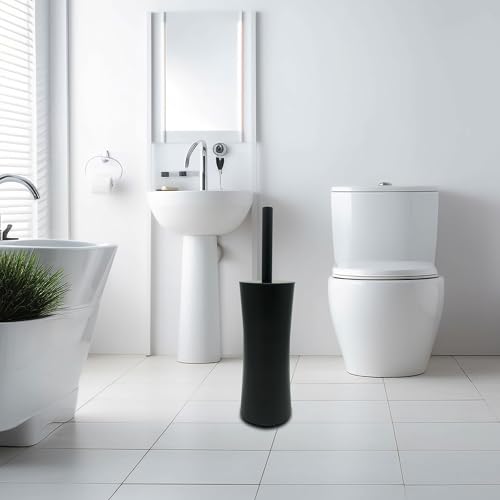 Vince Camuto Toilet Bowl Brush with Holder, Durable Bathroom Cleaning Tool, Modern Design for Easy Toilet Maintenance, Bathroom Cleaner Brush for Efficient Cleaning and Hygiene - color: Matte Black